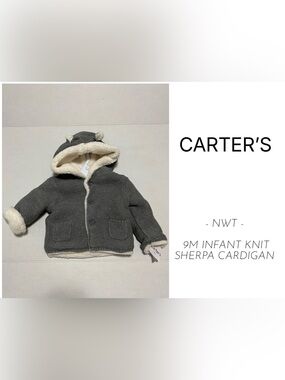 🆕CARTER’S - 9M - NWT - INFANT GREY SHERPA KNIT CARDIGAN SWEATER